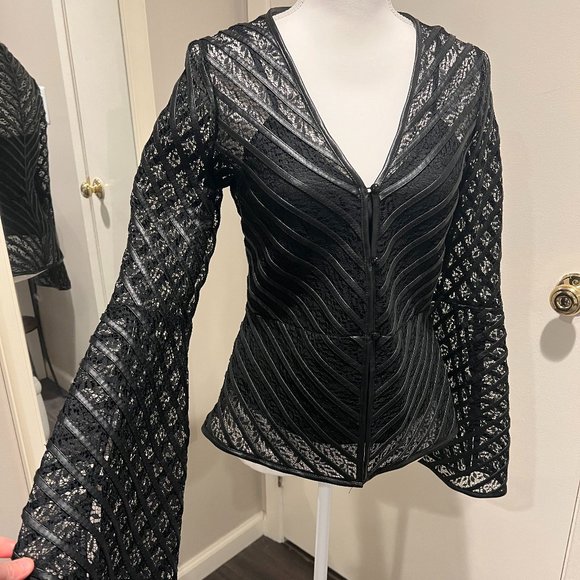 Yoana Baraschi Jackets & Blazers - Yoana Baraschi Designer Black faux leather and lace peplum jacket, Size Small